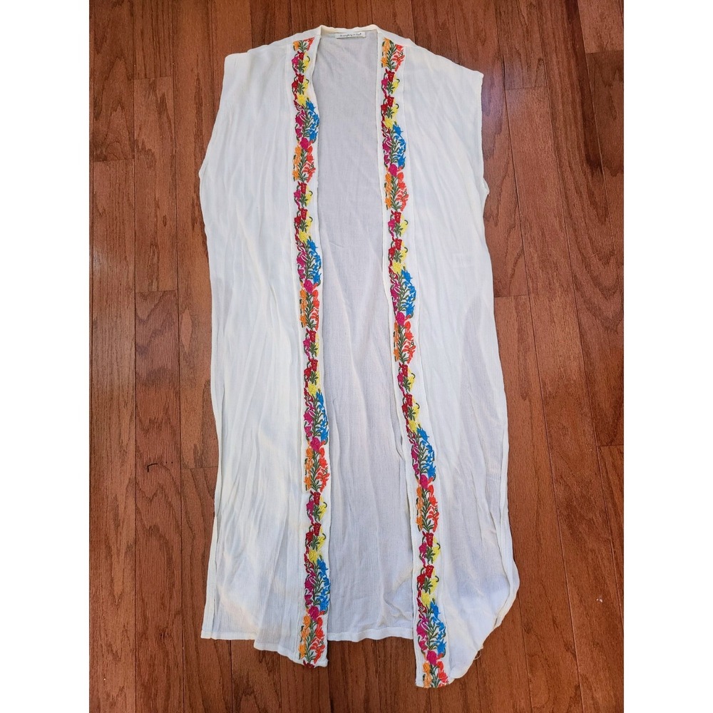 Anthropologie Boho‎ Embroidered Kimono Duster Festival Beach Cover Up Women's M